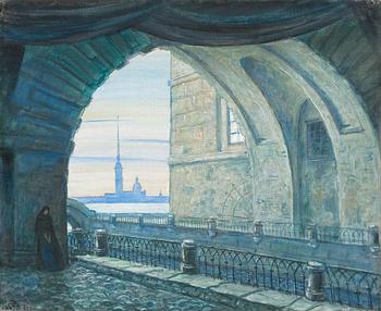 351. Mstislav Valerianov Dobuzhinski, KOHTAUS TCHAIKOVSKYN OPERASTA PATAROUVA.