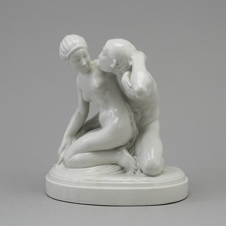 A white glazed Royal Copenhagen Gerhard Henning figure of "Amor & Psyke", Denmark, early 20th Century.