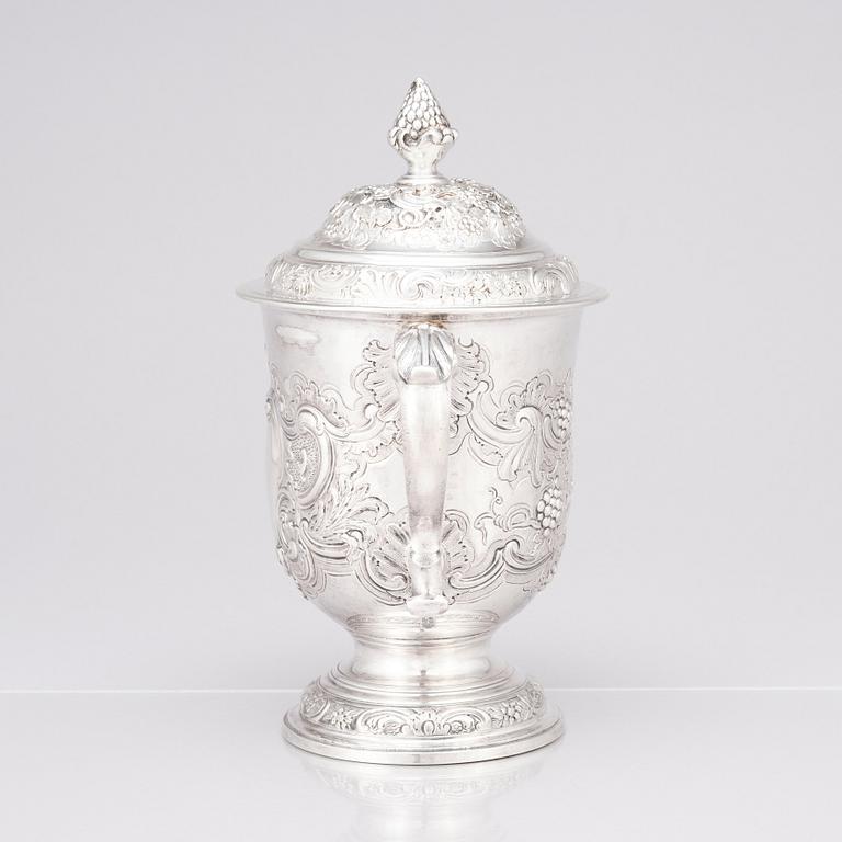 An English mid 18th century silver cup with lid, marks of Francis Crump, London.