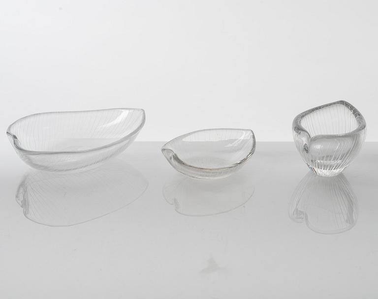 Tapio Wirkkala, vases and bowls, glass, 6 pieces, Iittala, Finland.