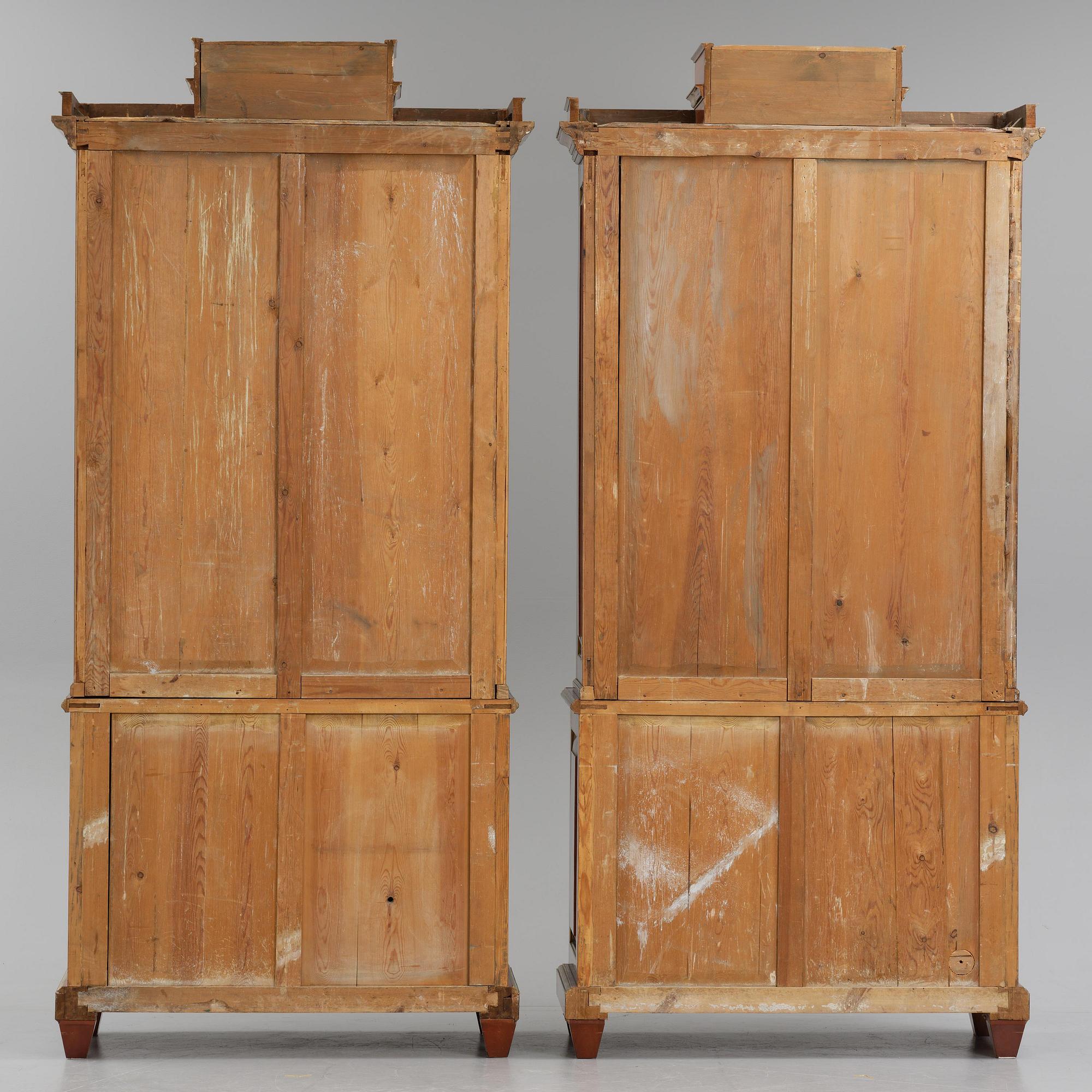 A pair of Russian mahogany and brass-mounted Jacob-style bibliothèques, modern with old parts.