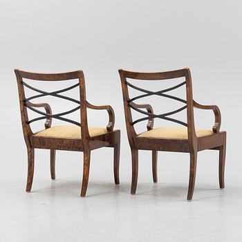 Carl Malmsten, a pair of Swedish Grace armchairs, Svenska Möbelfabrikerna Bodafors, 1920's.