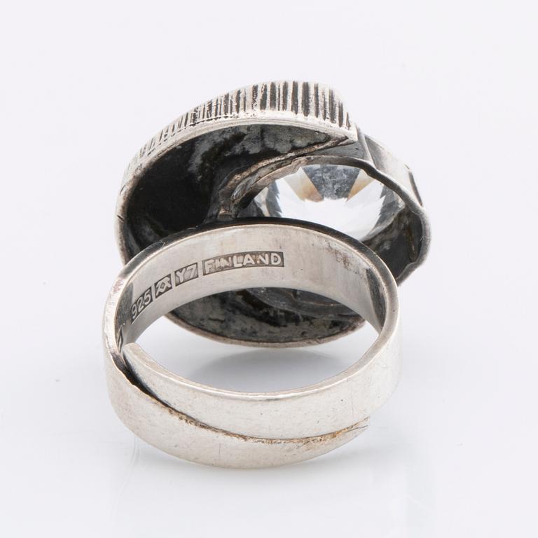 KARL LAINE, silver jewelry, 4 pieces with rock crystal, Finland, 1970s.
