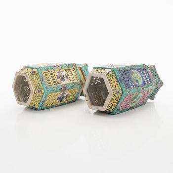 Two Chinese mid-20th-century porcelain lanterns.