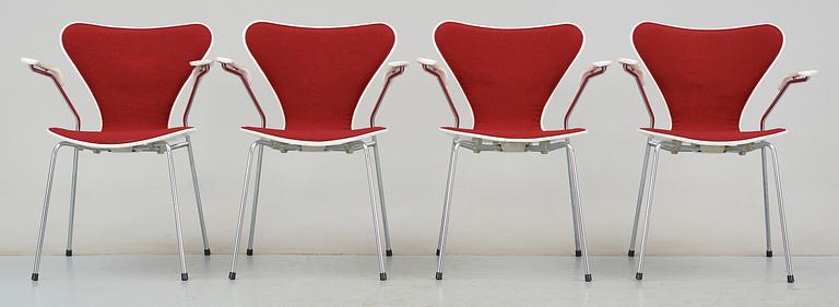 KARMSTOLAR, 4 st, "Sjuan", Arne Jacobsen, Fritz Hansen, formgiven 1955.