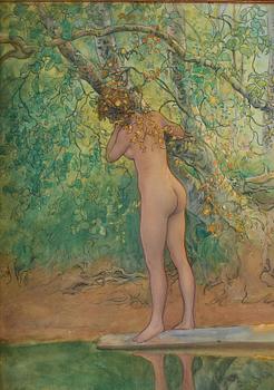 Carl Larsson, "Leontine, naken vid stranden" (Leontine, nude by the beach).