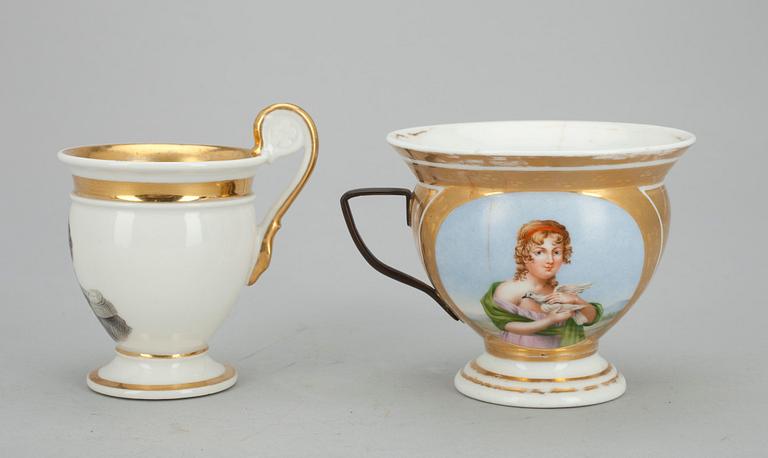 KOPPAR, 2 st., porslin, empire, 1800-tal.