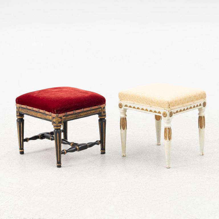 Stools, 2 pcs, Gustavian, 18th century.