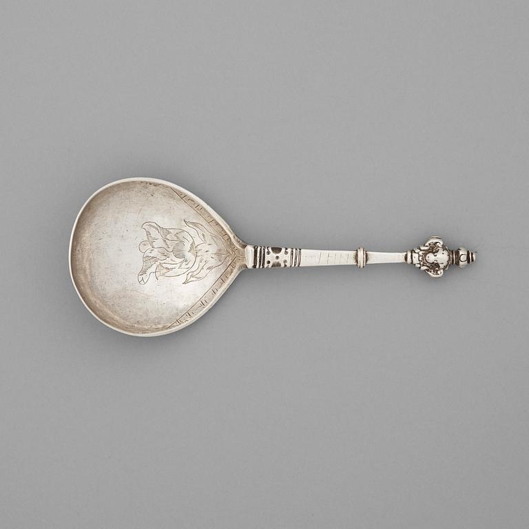A Swedish 17th century silver spoon, unknown makers mark PB, Visby.