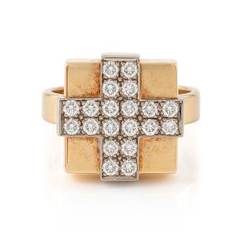 537. Gunnar Cyrén, ring, 18K guld- samt vitguld med 20 stycken briljantslipade diamanter, unik, Gävle 1998.