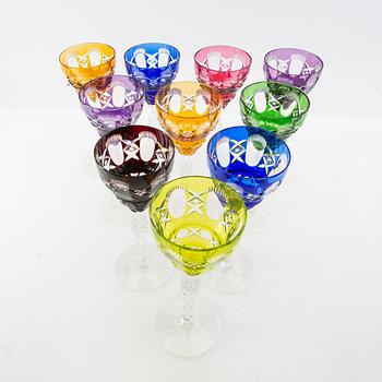 Wine glasses 10 pcs Bohemia 20th century cut glass.