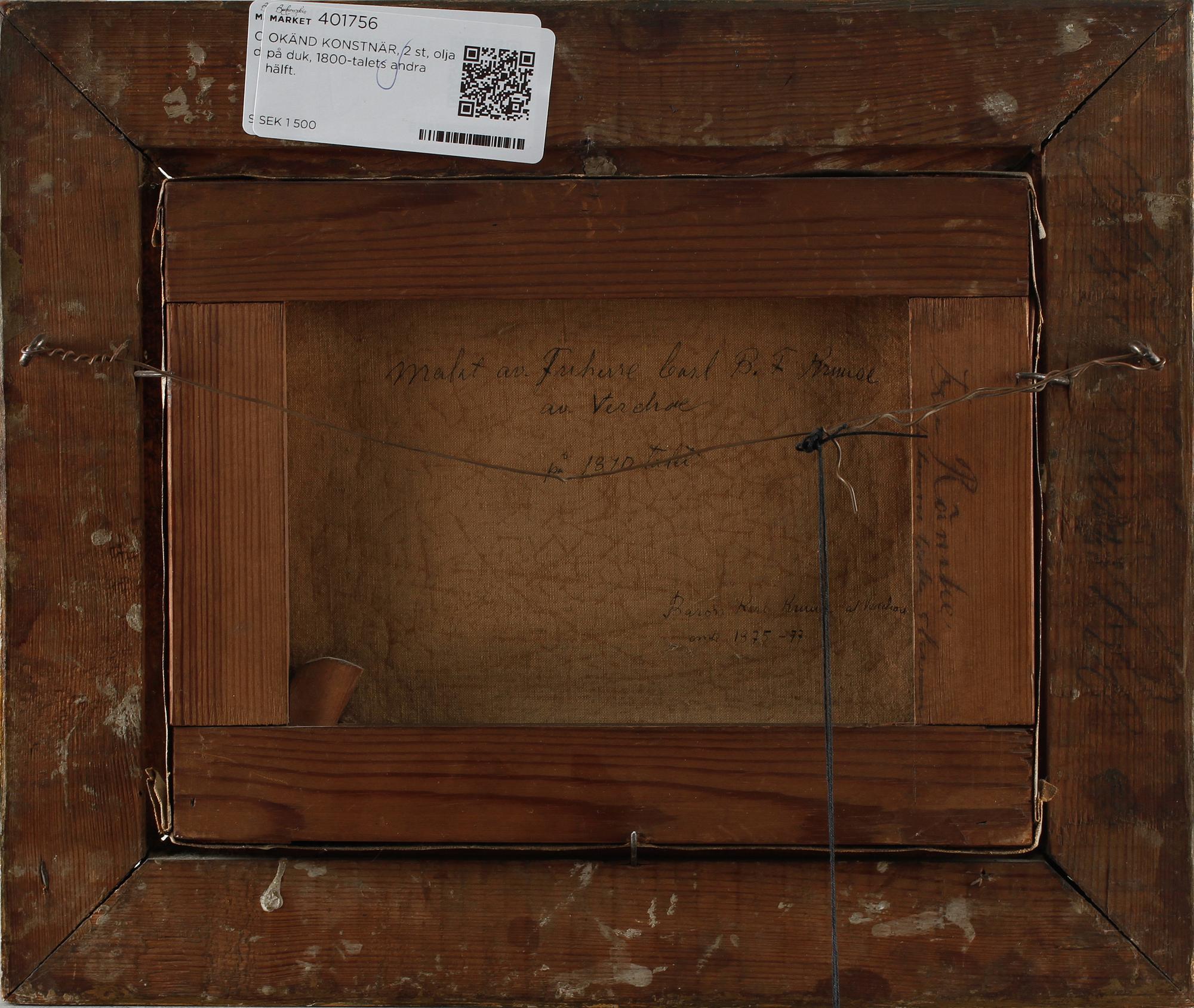 OKÄND KONSTNÄR, 2 st, oljor på duk, 1800-talets andra hälft.