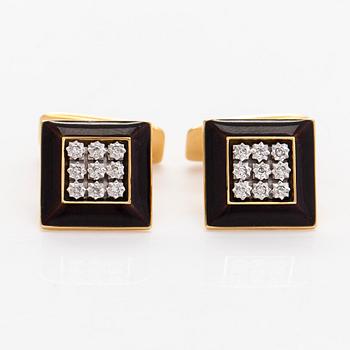 Manschettknappar, 18K guld, emalj och diamanter, A Tillander. Helsingfors 1983.