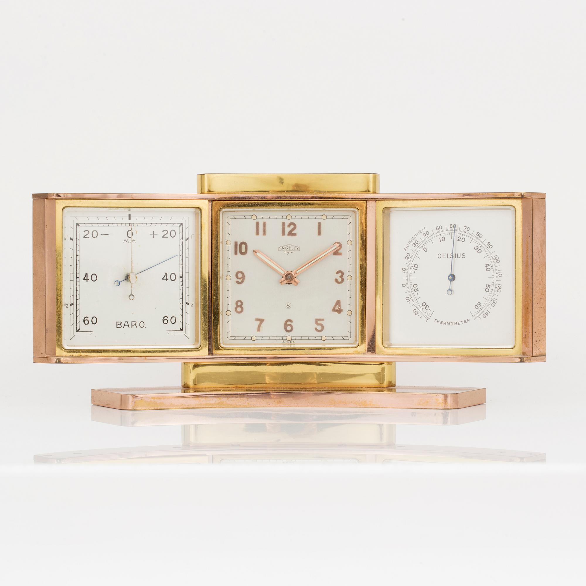 ANGELUS, super, table clock, barometer, thermometer, 190 x 88 mm,