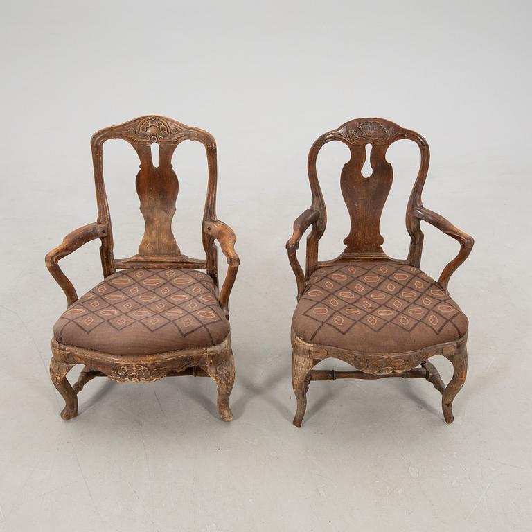 Armchairs, two pieces, Rococo, mid-18th century.