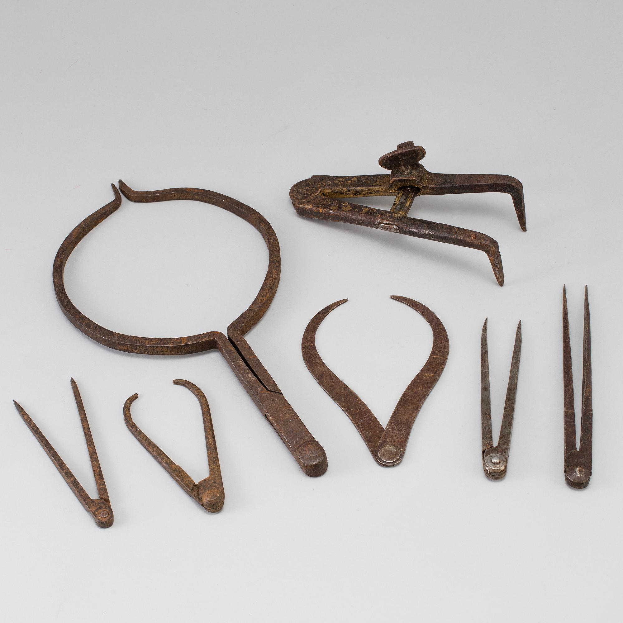 A set of seven iron tools, 18th century.
