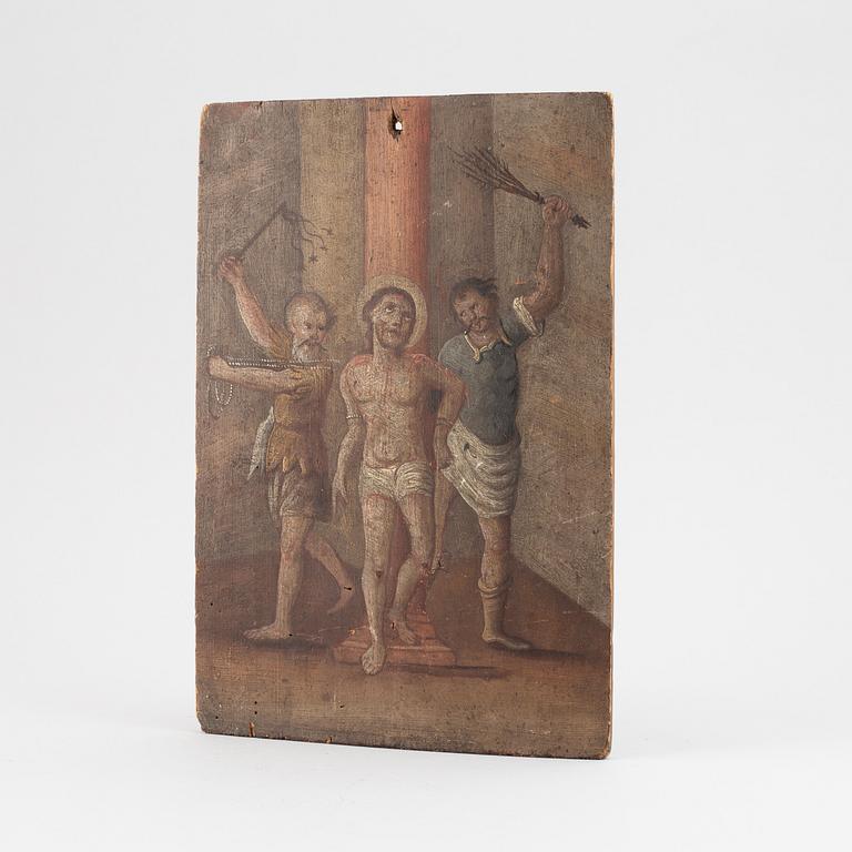 UNKNOWN ARTIST, oil on board, unsigned, 18th/19th century.