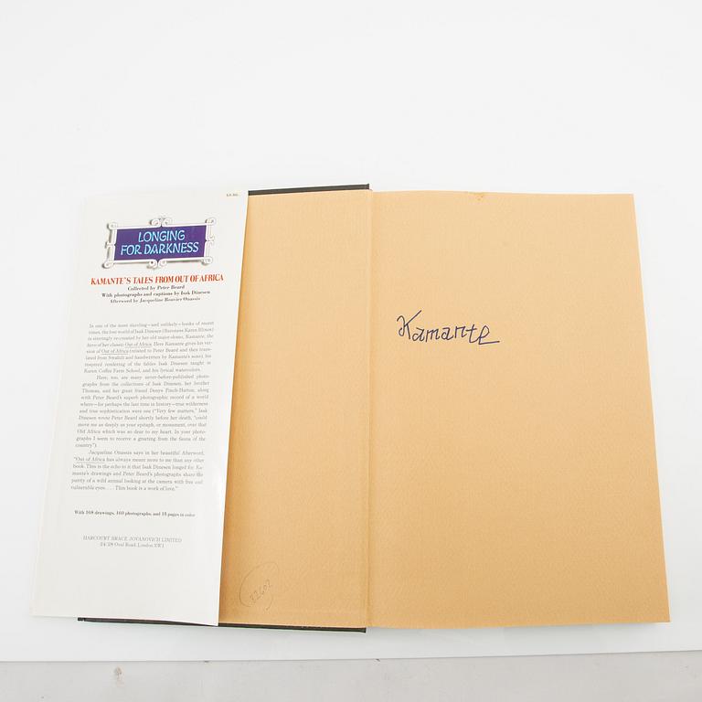 Bok Peter Beard "Longing for Darkness, Kamante's tales" med Kamantes autograf, first edition 1975.