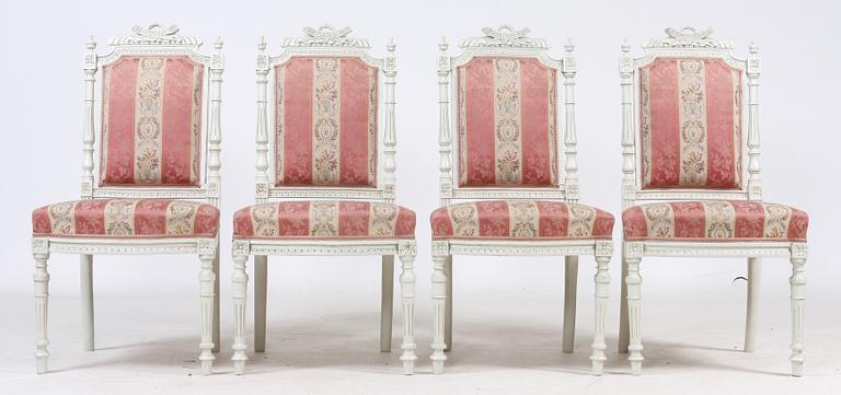 SOFFA samt STOLAR, 4 st, Louis XVI-stil, 1800-tal.