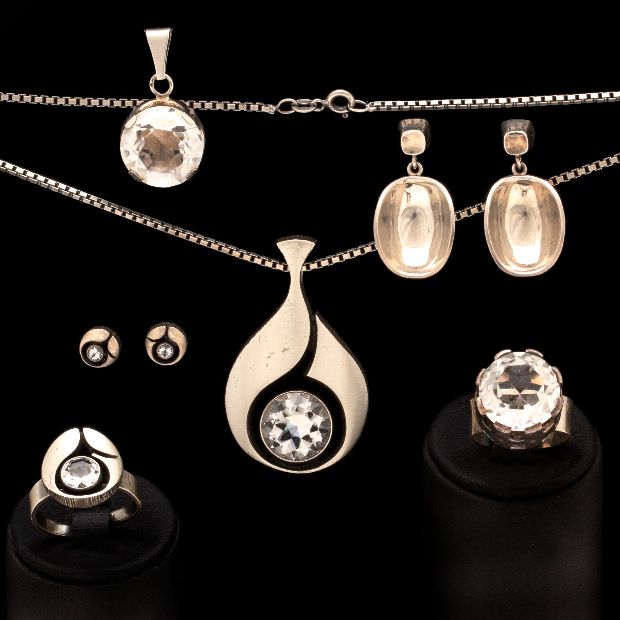 Silver jewellery, rock crystal, Karl Laine, Stigbert and others, 6 lots.