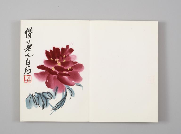 Book with 22 woodcuts in colours, "Qi Baishi hua ji, published Rong Bao Zhai xin ji, Beijing 1952. 32 x 22 cm.