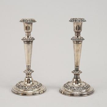 A pair of 19th century silver-plated candlesticks.