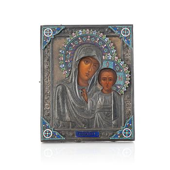 A Russian mid 20th Century silver-gilt and enameled icon, unknown master S.G, 1852.