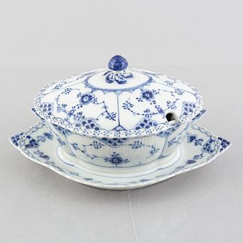 A 'Blue Fluted Full Lace' / 'Musselmalet' sauce tureen with cover, Royal Copenhagen,  '1106', 1969-73.