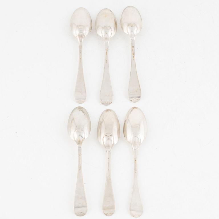 A set of six Swedish silver spoons, including Niklas Andersson, Kristianstad 1813.