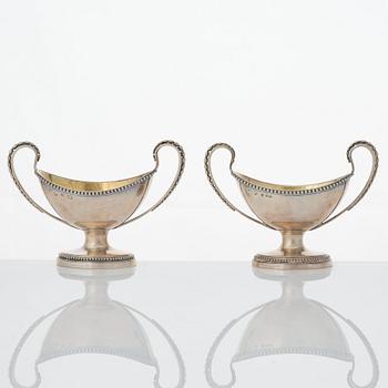 A pair of Swedish Gustavian parcel-gilt silver salt-cellars, mark of Arvid Floberg, Stockholm 1792.