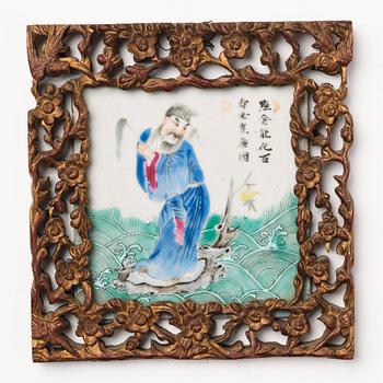 A set of six framed tiles, Qing dynasty, 19th Century.