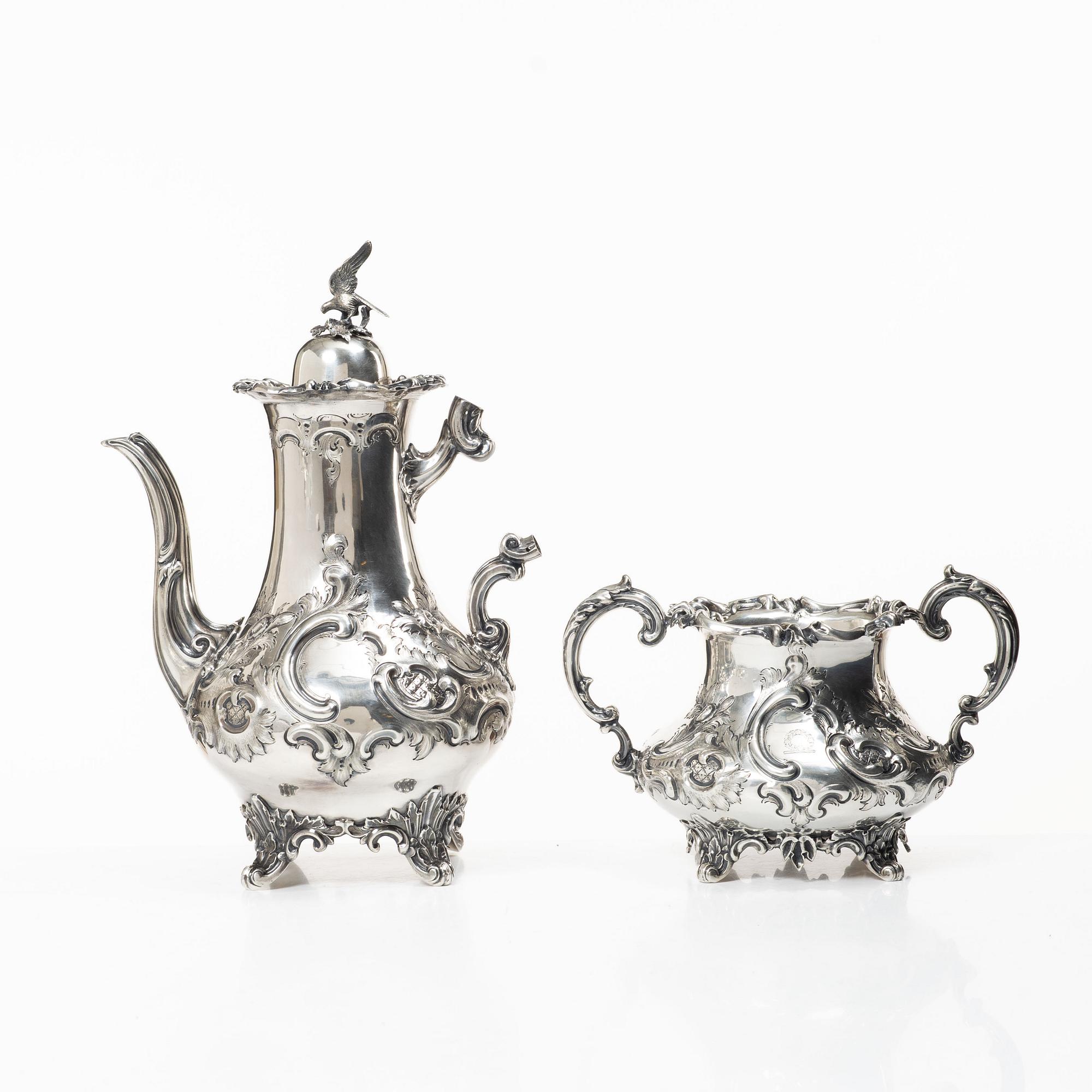 A four piece silver tea and coffee service, William Southey, London, England, 1858-59.