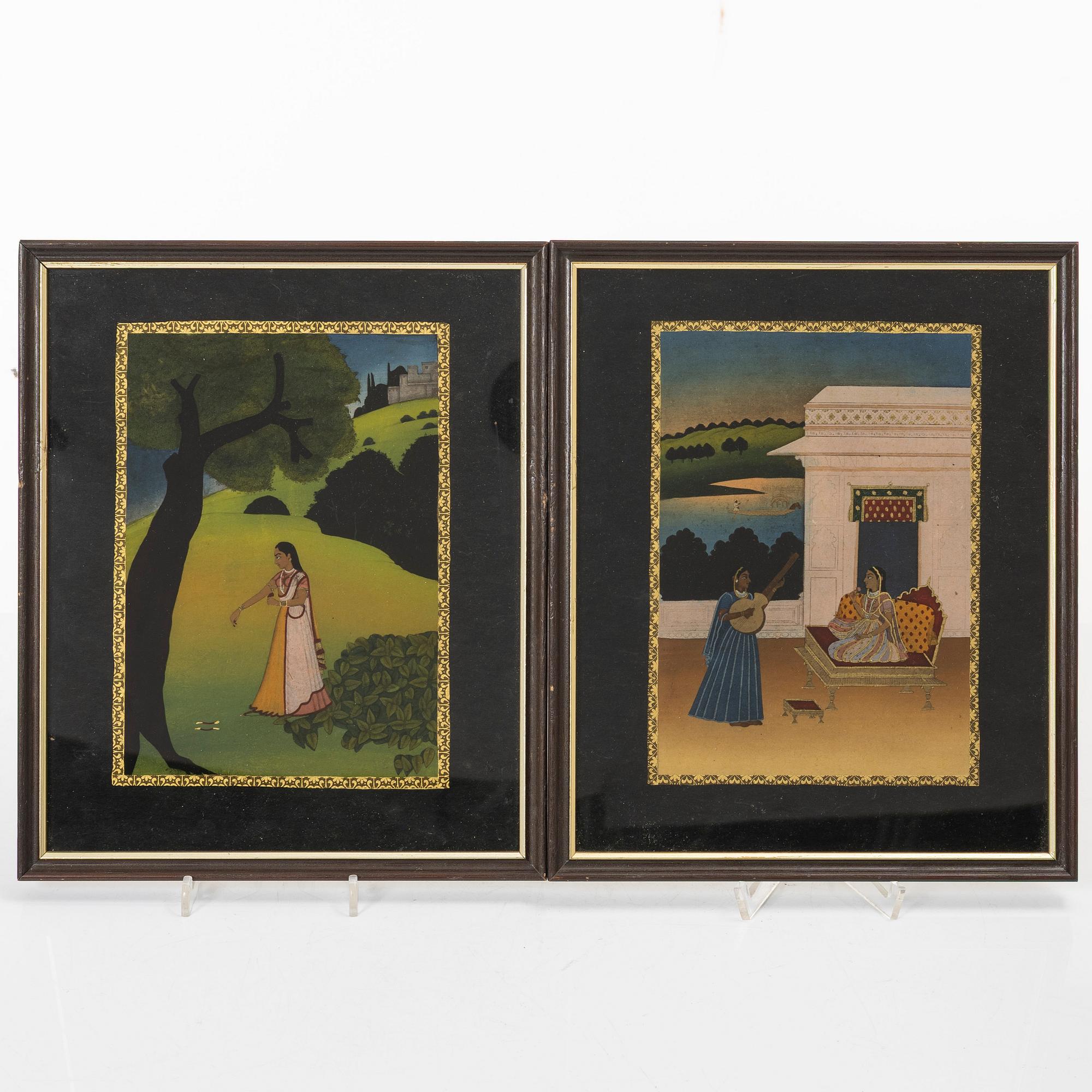 Oidentifierad konstnär, två målningar, Indien, 1900-tal.
