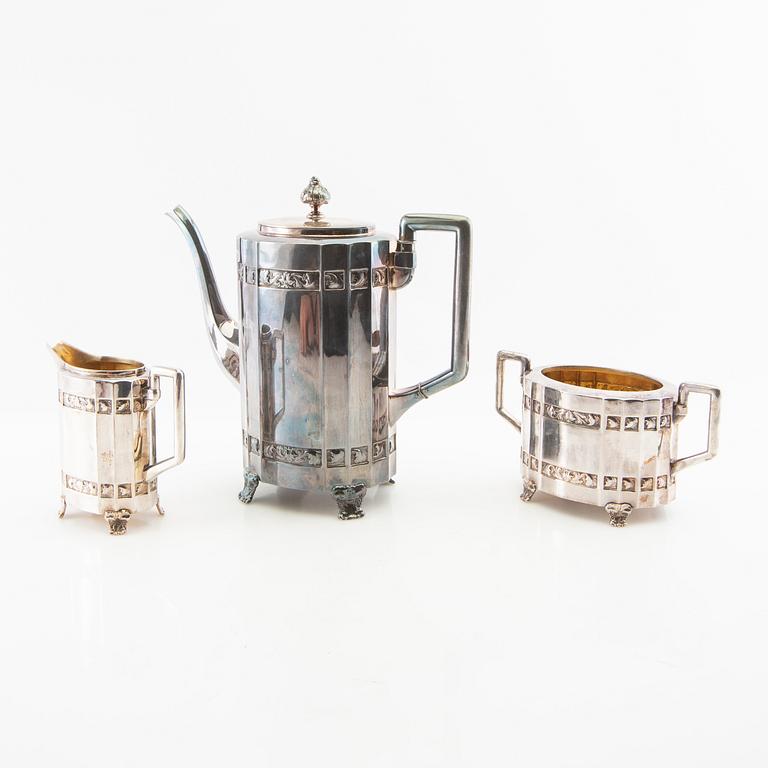 Coffee service 3 dlr CG Hallberg silver plate early 20th century.