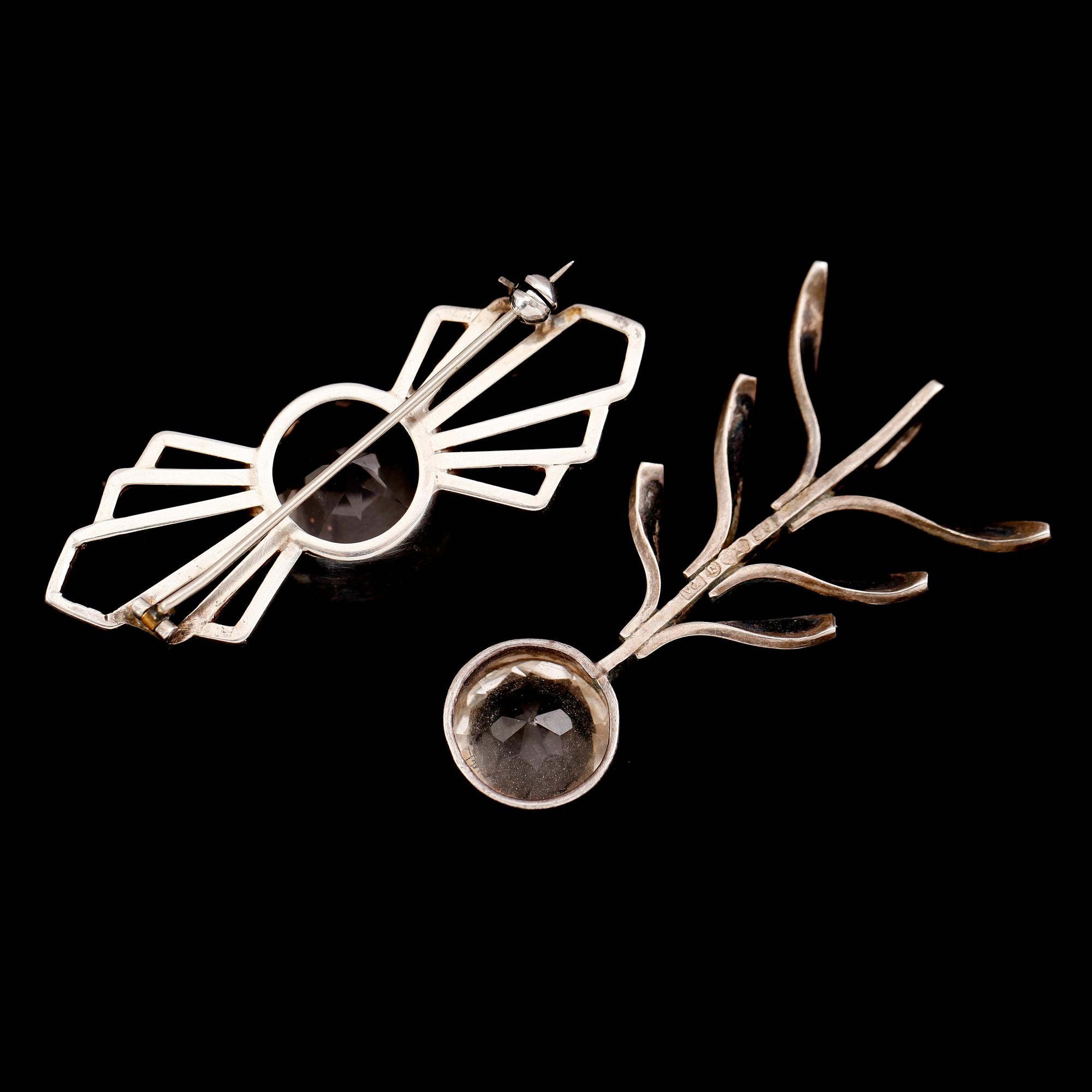 HÄNGE OCH BROSCH, silver och bergskristall, 1960-/70-tal.