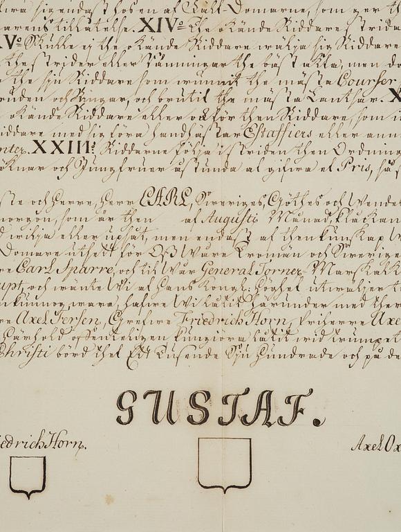 Gustav III.  Handskrivet utmaningsbrev till riddarspelet på Ekolsund 1776.