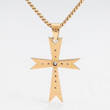 Necklace, cross, 18K/14K gold with diamonds totaling approx. 0.55 ct, Finland 1971/2007.