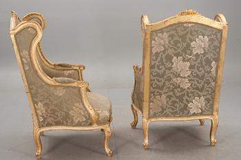 BERGÈRER, ett par, rokokostil. 1900-tal.