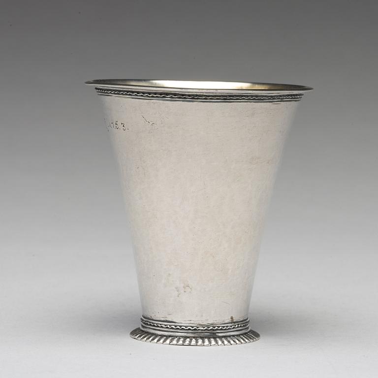 A Swedish 18th century parcel-gilt silver beaker, mark of Lars Castman, Vimmerby 1740's.