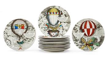 137. A set of twelve Piero Fornasetti 'Mongolfiere' plates, Milan, Italy.