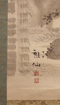 Mori Sosen, A kakemono with two monkeys besides bambo, signed  Sosen and with two seals.