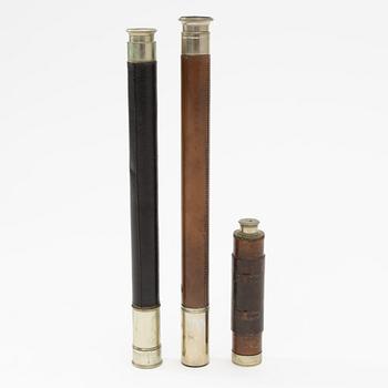 Three telescopes, English, by F Cox, Negretti & Zambra, and Hicks, 19th/20th century.
