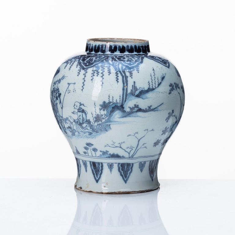A Dutch faince jar, late 17th Century.