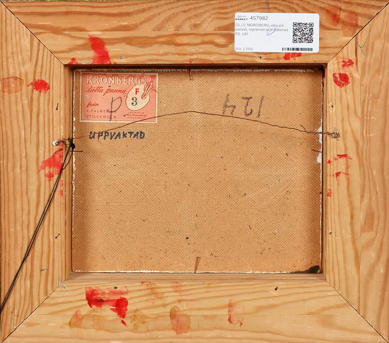 OLLE NORDBERG, olja på pannå, signerad och daterad 65.