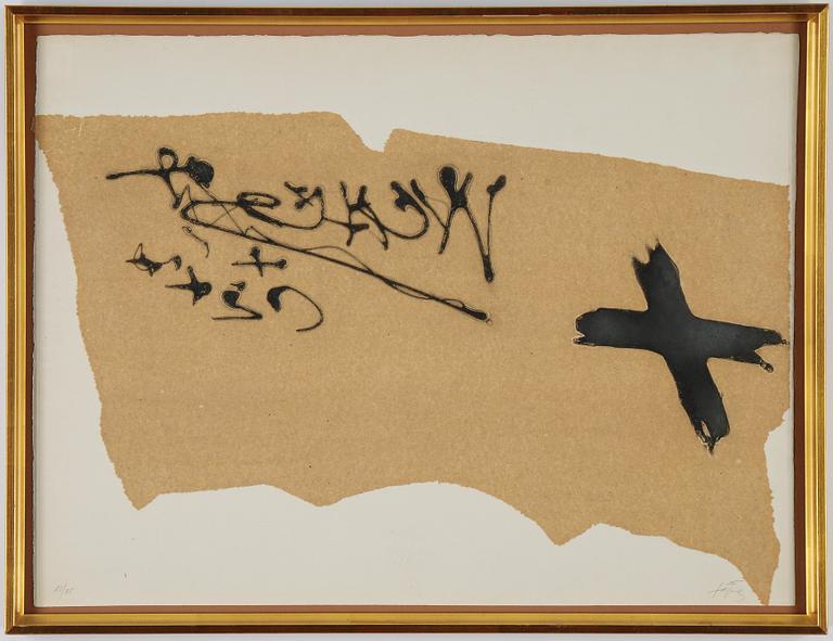 Antoni Tàpies, carborundum & collage, 1972, signed 13/75.