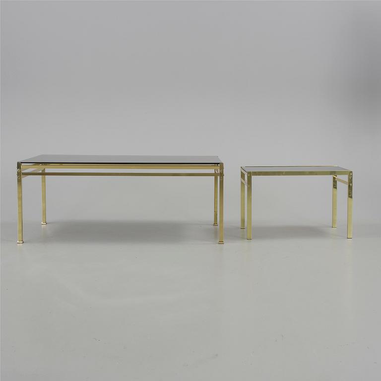 SOFFBORD, 2 st, mässing, glas, 1900-talets andra hälft.