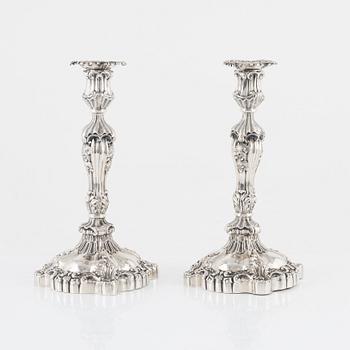 Gustaf Möllenborg, a pair of neo-Rococo silver candlesticks, Stockholm, 1844.