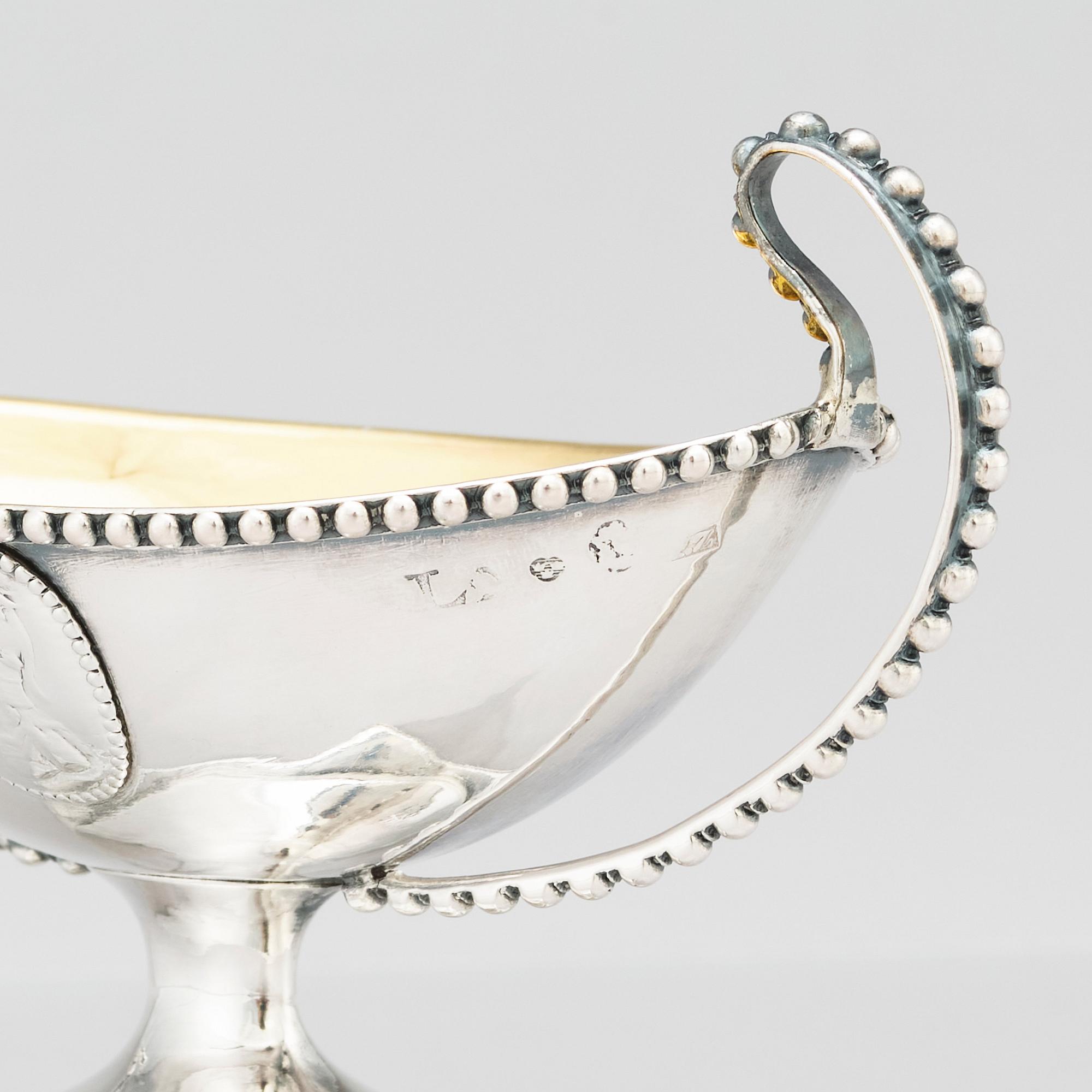 A pair of Swedish Gustavian 18th Century parcel-gilt silver salt cellars, Pehr Zethelius, Stockholm 1793.