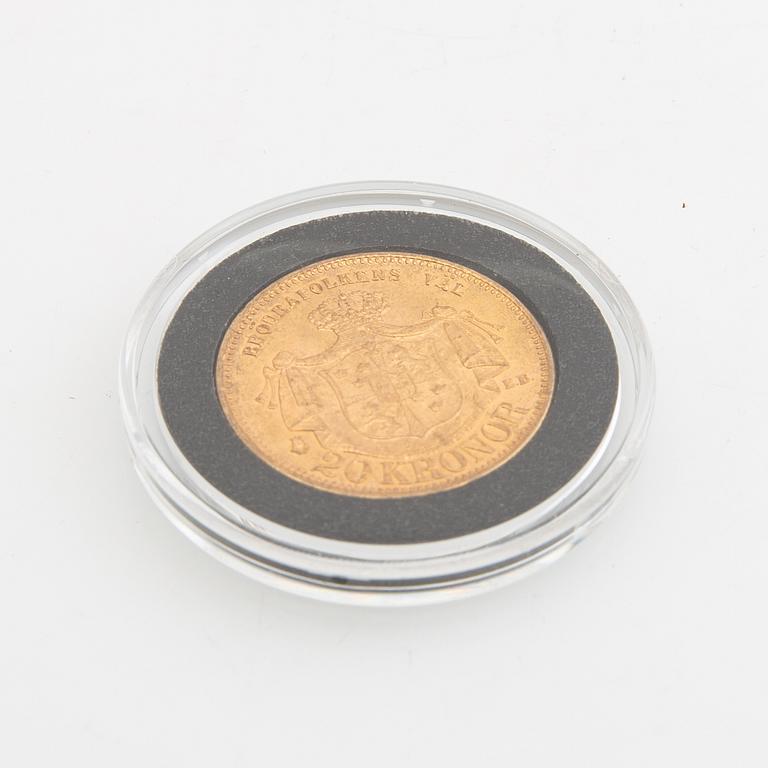 Guldmynt Sverige, Oscar II 20 kr, 1876.