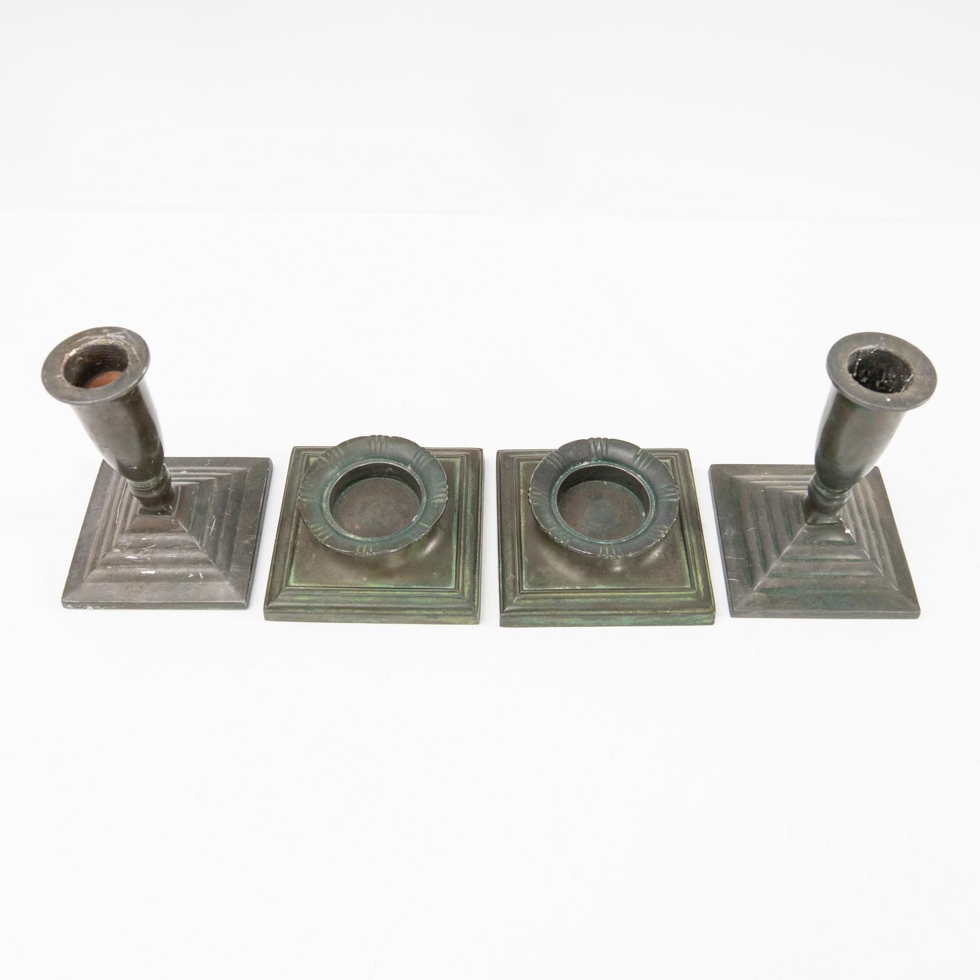 Just Andersen, Candle holders, 2 pairs, Denmark, first half of the 20th century.